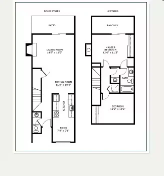 2 Bed, 1.5 Bath Townhome TH1 E-052 floor plan